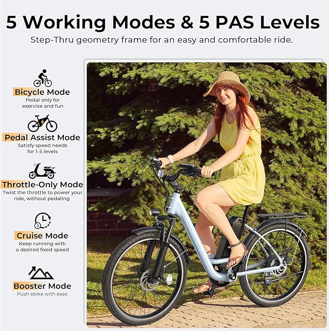 Electric Bike for Adults, Peak 1000W Ebike, 50Miles 21.7MPH UL 2849 Certified Commuter Bike, 26'' City Cruiser Bicycle with 48V Removable Battery, Rear Rack, Adjustable Stem, 7 Speed