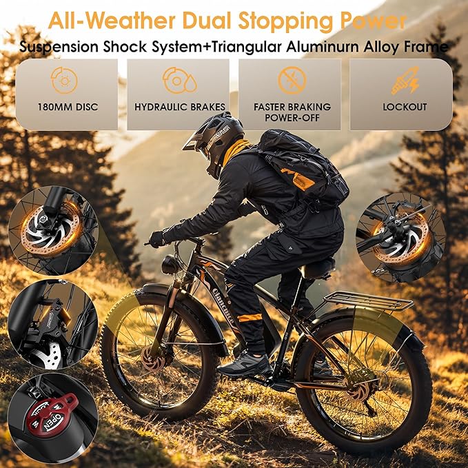 Dual Motor Electric Bike for Adults-6000W Peak, 52V 34AH Battery, 40-45MPH 100 Miles Long Range Ebike, Fat Tire 24 Inch, 7-Speed Hydraulic Brake, Electric Bicycles for Mountain Commuter