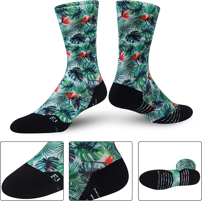 HUSO Unisex Funky Digital Printed Athletic Crew Hiking Cycling Socks 4 Pairs