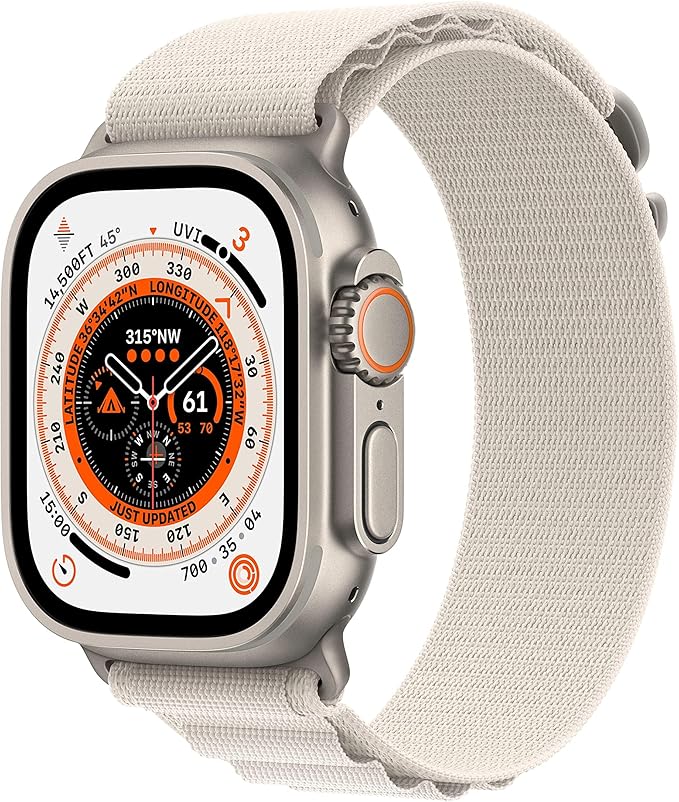 Apple Watch Ultra [GPS + Cellular 49mm] Titanium Case with Starlight Alpine Loop, Med (Renewed)