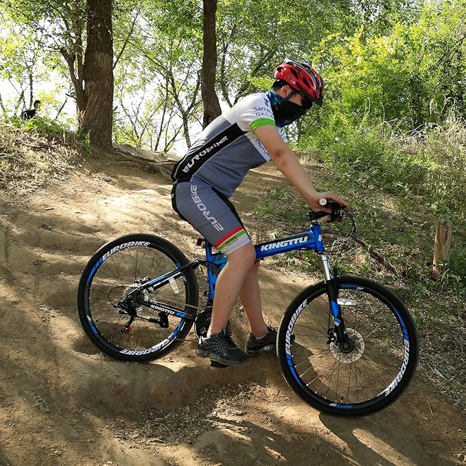EUROBIKE Folding Bike,26” Full Suspension Mountain Bike, 21 Speed Folding Bicycle Men or Women MTB (G6 Blue)