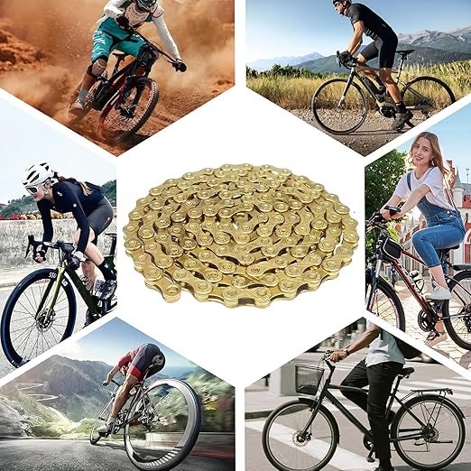 6/7/8/9/10/11/12 Speed Bike Chain – High-Strength, Durable & Smooth-Shifting for Road/Mountain Bikes (Gold-11-Speed)