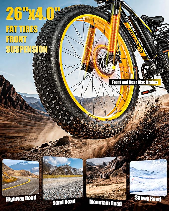 Electric Bike for Adults,1500W Peak Motor E Bikes, 26" Fat Tire Electric Bicycle, 30/33 MPH 60/70 Miles Electric Mountain Bike, Removable Battery, Dual Brake, 7 Speed