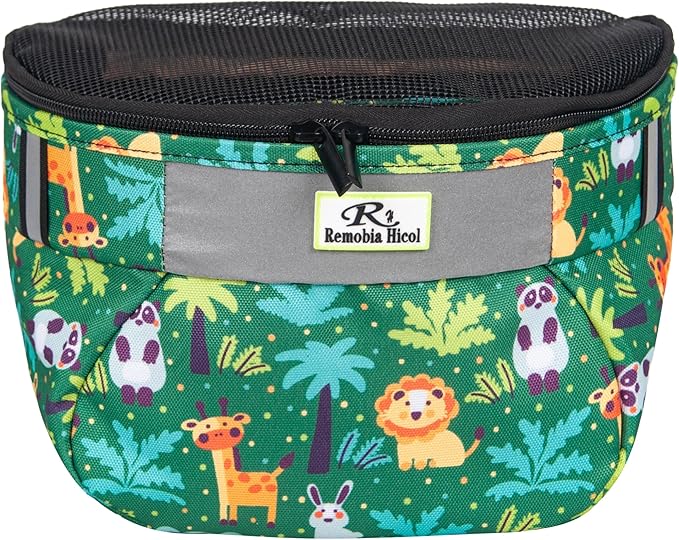 Kids Bike Basket,Durable Front Frame Bicycle & Scooter Basket Bag,Waterproof Fabric Bicycle Handlebar Bag for Boys, Girls, Toddlers with Zipper Mesh Lip (Green Animal)