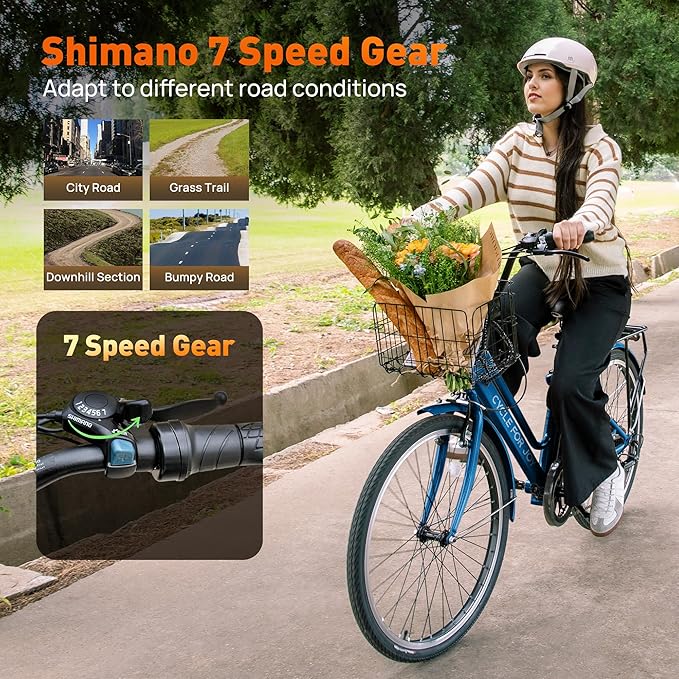 26" Electric Bike,1000W Peak City Cruiser Ebikes,20MPH 70Miles Step Thru Electric Bicycle with 48V Removable Battery,Detachable Foldable Basket,Rear Rack(TUV & UL2849)