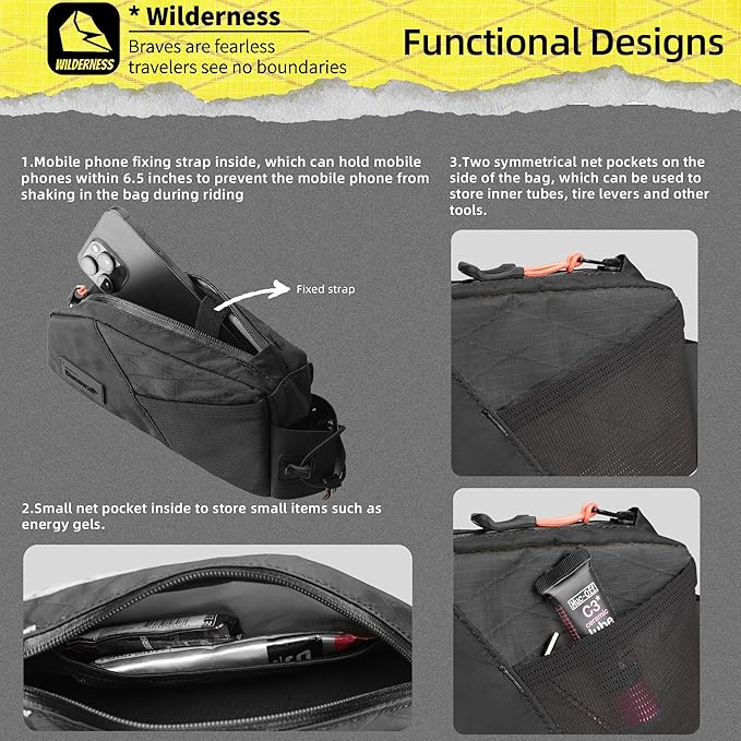 Bike Top Tube Bag Bicycle Front Frame Bag Top Tube Bike Bag 1.2L with Dual Side Mesh Pockets Perfect for MTB Road Bike Cycling Commuting and Outdoor Adventures