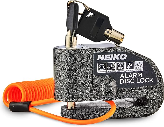 NEIKO 52908A Motorcycle Locks Anti Theft with Alarm, Motorcycle Disc Lock with Alarm, Disk Lock Anti-Theft Motion Sensor, Security Lock Brake, Universal Alarm Lock for Motorcycles, Bicycles & More