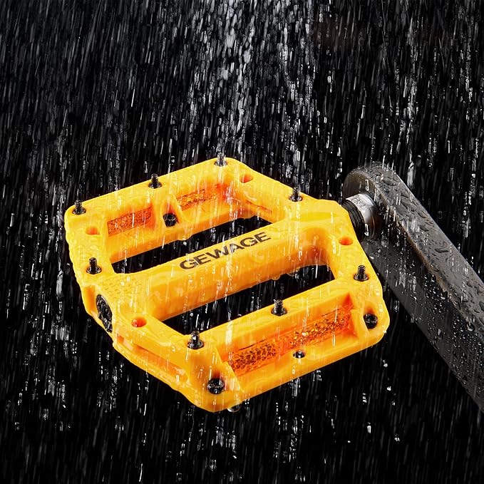 Mountain Bike Pedals 9/16 Inch - Bicycle Flat Pedals with Reflectors - Lightweight Nylon Fiber Wide Platform Pedals for Mountain Bike, BMX, Road Bike Pedals