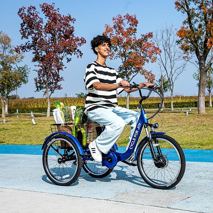 Luxevelo 500w Electric Trike Electric Tricycle for Adults Hydraulic Disc Brakes Adult Tricycle 24 inches Tire 7speed Power Assist Multiple Shock Absorption Compact Commuter 48v 13ah Removable Battery