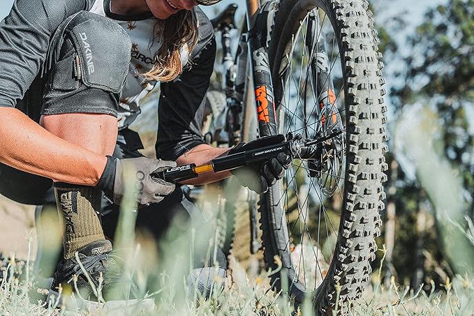 LEZYNE Grip Drive HV High Volume Bike Hand Pump | 90 PSI CNC-Machined Aluminum Mini Bicycle Pump for MTB & Gravel Tires, ABS Flex Hose, Presta & Schrader Compatible, Frame Mount Included