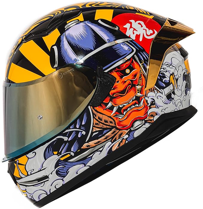 HAX Obsidian Full Face Dual Visor Adult Motorcycle Helmet for Motorbike Street Bike with Pinlock Ready DOT Approved Samurai Gold S