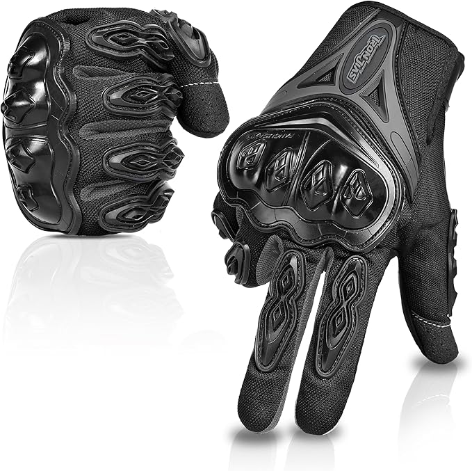 IRON JIA'S Motorcycle Gloves Full Finger Durable for Road Racing Bike Summer Spring Powersports Support Touch Screen Black-XL