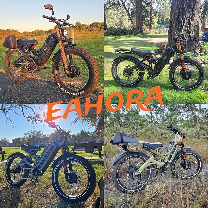 eAhora Romeo Pro 3/2 [2026] 46-50 Mph Electric Bike for Adults, Peak 5600W Dual Motor Ebike, 60V/52V 80Ah/70Ah 250 Miles Long Range E Bike, 26”*4.0 Fat Tire Air Full Suspension Off-Road E-Bike