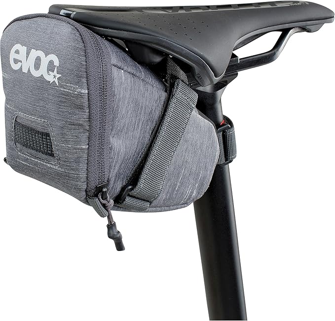 EVOC SEAT BAG TOUR saddle bag, Bicycle frame bag for more storage space on the seat post (size: M, 0.7 L storage space, abrasion-resistant, water-repellent, Hypalon reinforcement), Carbon Grey