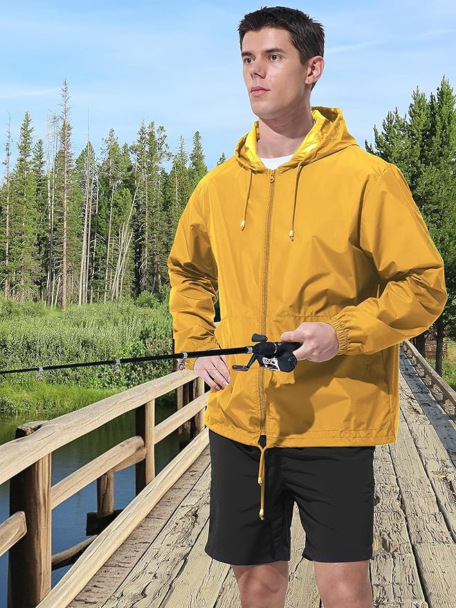 Mens Rain Jacket Raincoat Windbreaker Running Waterproof Lightweight Packable with Hood Travel Hiking Cycling
