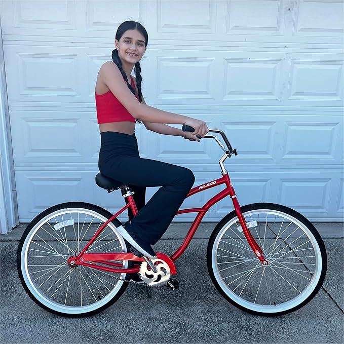 HILAND 26 Inch Womens Beach Cruiser Bike, Single Speed Commuter Bicycle with Rear Coaster Brake, Low Step-Through Frame, Comfortable Seat with Dual Springs, City Hybrid Bike for Women Men Adult