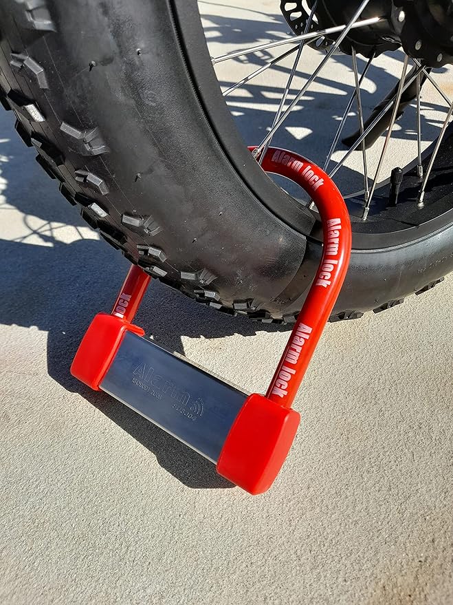 Bike Lock Heavy Duty Anti Theft Alarm Bike U Lock, High Pitched Audible Alarm, Bicycle, Fits Fat Tire E-Bikes 20"x4" Wheels Scooters Motorcycles,16mm Stainless Steel Weather Proof 3 Keys (Red)
