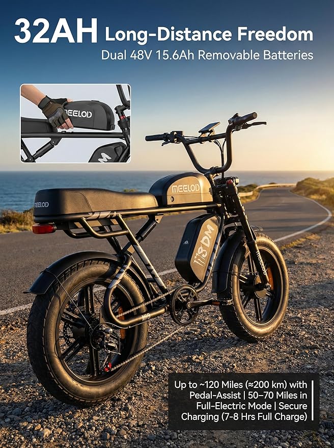 3000W Peak 32AH Electric Bike Dual Motor, 56KM/H EBike for Adult Teen 100-200KM, 20'x4.0'' Fat Tire Dual Motor Electric Dirt Bike Multiple Suspension & Hydraulic Brake Commuter Off-Road E-Bike