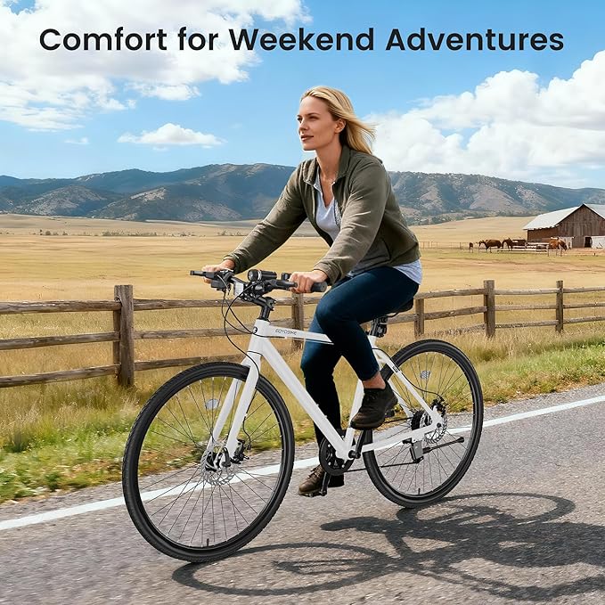 MOONCOOL Hybrid Bike for Men, 700C Aluminum 29LBS Ultra-Light 8-Speed Commuter Bike, 350lb Capacity, 29" Adult Urban Bicycle, Dual Disc Brakes, for Tall Men&Women, 85% Pre-Assembled