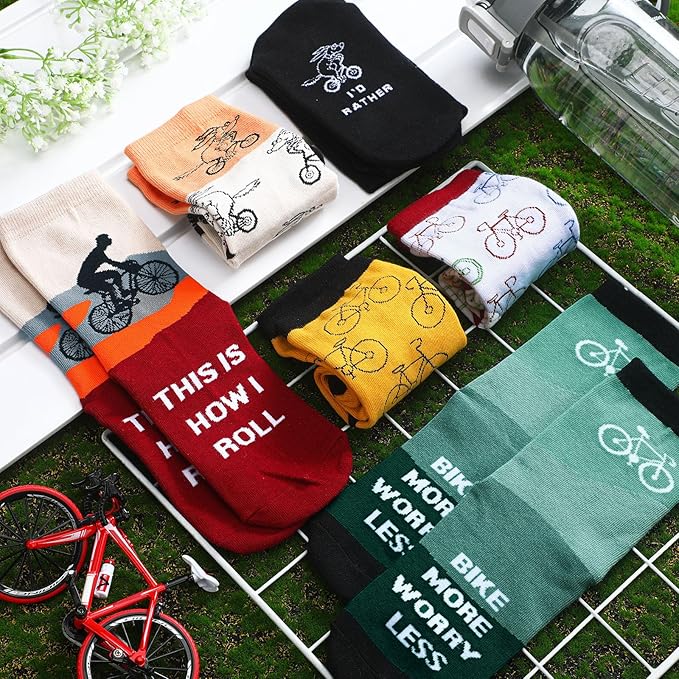 Zoooyawn 6 Pairs Cycling Biking Socks for Men Women Biking Gifts Bulk Funny Crew Socks for Mountain Bike Sports Lovers Gifts