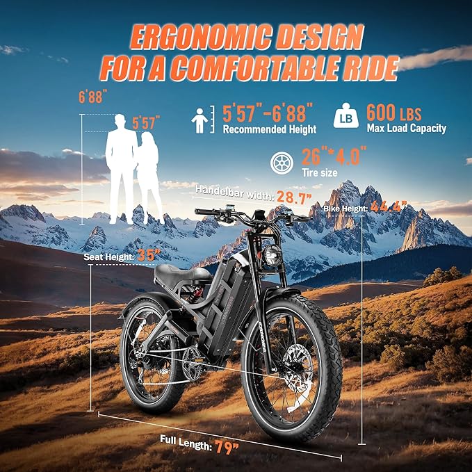 eAhora 2025 Romeo Ultra/Romeo 2 Peak 3000W/2500W 42/40 Mph Electric Bike for Adults 60V 70Ah/52V 60Ah 100-200Miles Long Range Ebike 26" Fat Tire Full Suspension Electric Bicycle