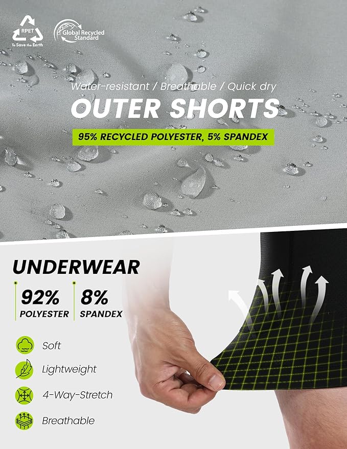 Nepest Men’s 4D Padded Mountain Bike Shorts MTB Cycling Biking Bicycle Riding Shorts with Zipper Pockets