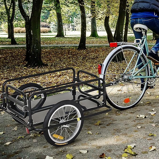 Bike Cargo Trailer, 110 lbs Load Capacity, Heavy-Duty Bicycle Wagon Cart w/16 Wheels, Foldable Compact Storage with Universal Hitch, Fits 20” - 26” Bicycle Wheels