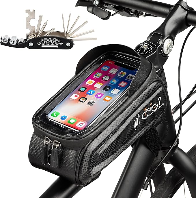 Bike Bag Plus Free Multi Tool Top Tube Front Frame Waterproof Touch Screen Cycling Bicycle Phone Mount Pack Bike Pouch Large Capacity