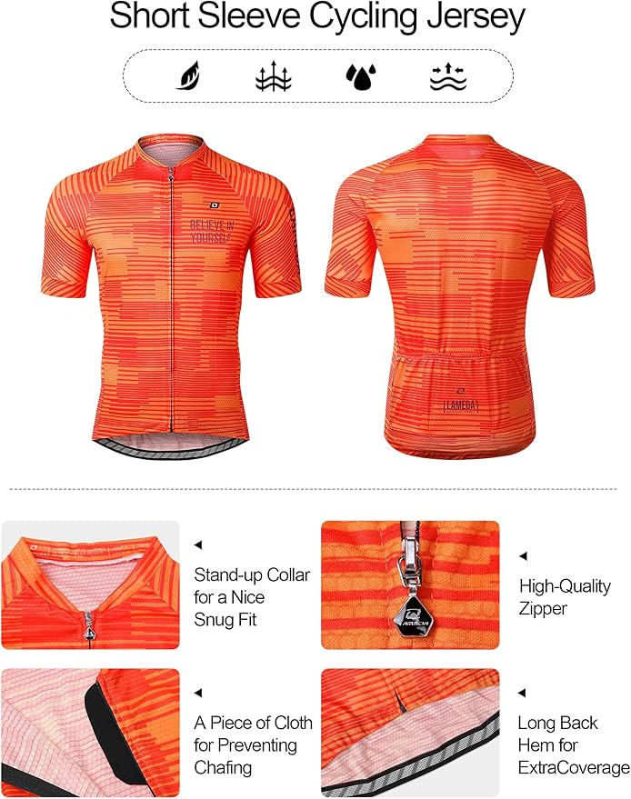 LAMEDA Men's Cycling Jersey Breathable Lightweight Short Sleeve Elastic Pro Road Bike Shirt Full Zip