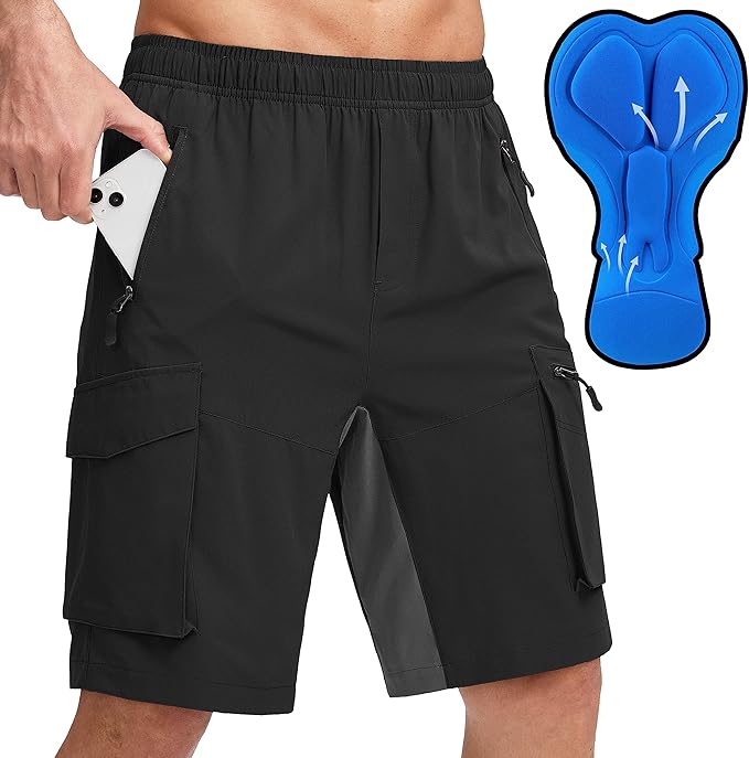 Bikewa Men's Mountain Bike Shorts 3D Padded Loose-fit Biking Riding Cycling Bicycle Biker Shorts Zipper Pockets