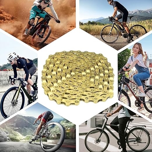6/7/8/9/10/11/12 Speed Bike Chain – High-Strength, Durable & Smooth-Shifting for Road/Mountain Bikes (Gold-6/7/8-Speed)