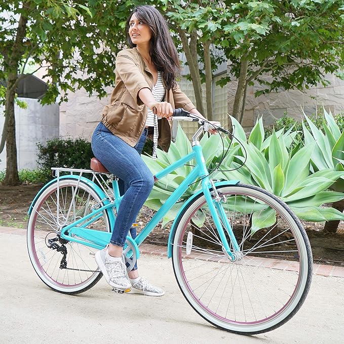 sixthreezero Reach Your Destination Women's Road Bike, 7 Speed Adult Hybrid Bicycle with Rear Rack, 28 Inch Wheels, Multiple Color Options