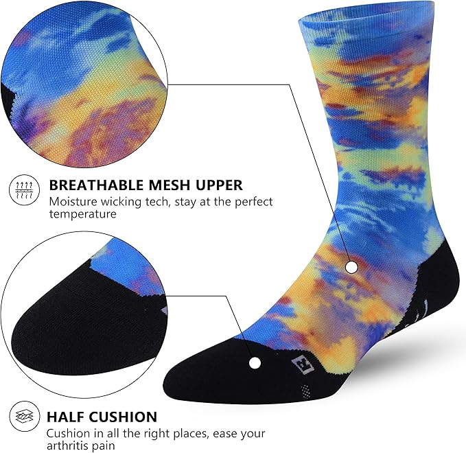 HUSO Unisex Funky Digital Printed Athletic Crew Hiking Cycling Socks 4 Pairs