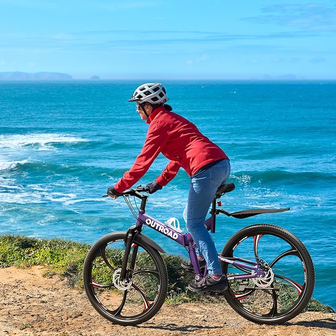 26 Inch Adult Folding Bikes/Mountain Bikes, 21 Speeds Mountain Bicycles with Full Suspension, Dual Disc Brake, High Carbon Steel Frame, Foldable Bike for Men/Women/Teen, Multiple Colors
