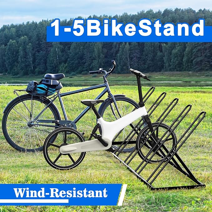 Tuenort Floor Bike Rack, Bike Stand for Garage, Outdoor For Mountain Floor Bike Rack, Heavy Duty For Bicycle Garage, Space-Saving 5 Bicycle Holder For Home, Yard, Office, Black