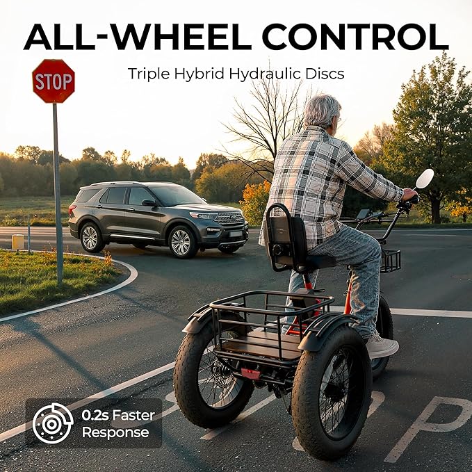 Skeri Electric Tricycle for Adults, 750W(Peak 1350W) Motor Etrike, 20"x4" Folding Fat Tire Electric Trike, 48V13Ah Battery, 3-Wheel Electric Bike, 20MPH, Front & Rear Basket & Differential