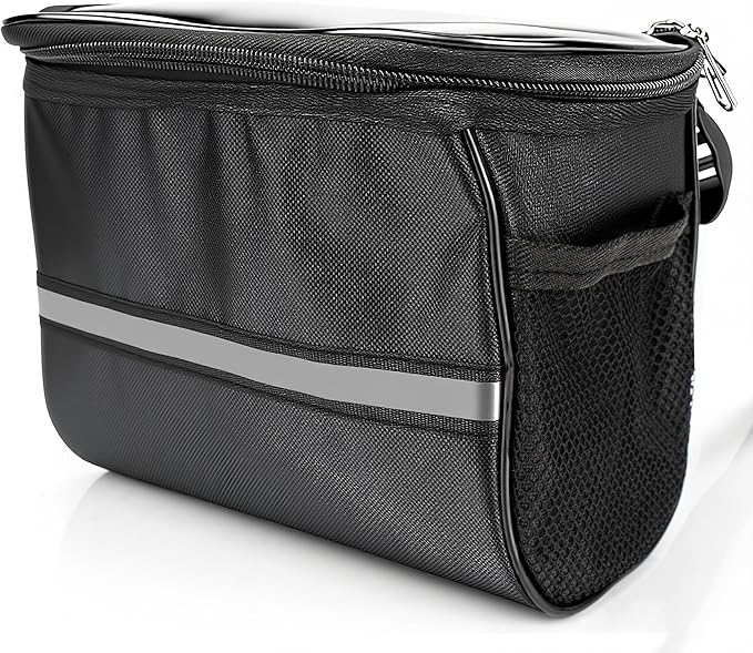 Bike Handlebar Bag – Waterproof Bicycle Handlebar Bag with Reflective Strip, Lightweight Front Storage Pouch for Road & Mountain Bikes, Easy Installation Cycling Organizer