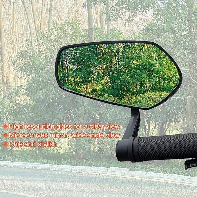 2PCS Bike Mirror for Handlebar, Bar End Bicycle Mirror, Anti-glare HD Glass Lens 360° Adjustable Rear View Mirror for E-bike, Mountain Bike, City Bikes & Scooter (Left&Right 0.59-0.78")