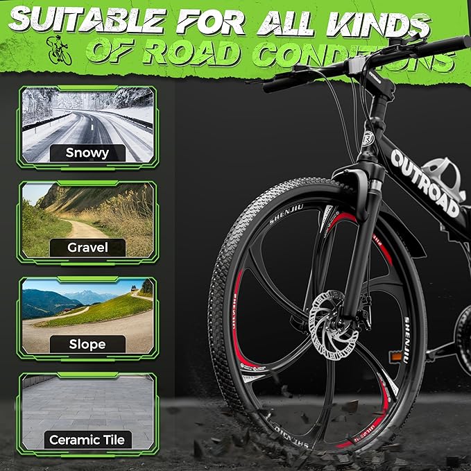 26 Inch Adult Folding Mountain Bike, 21 Speed Foldable Bicycle with Full Suspension, High Carbon Steel Frame, Folding Bikes for Men/Women/Teen, Dual Disc Brake