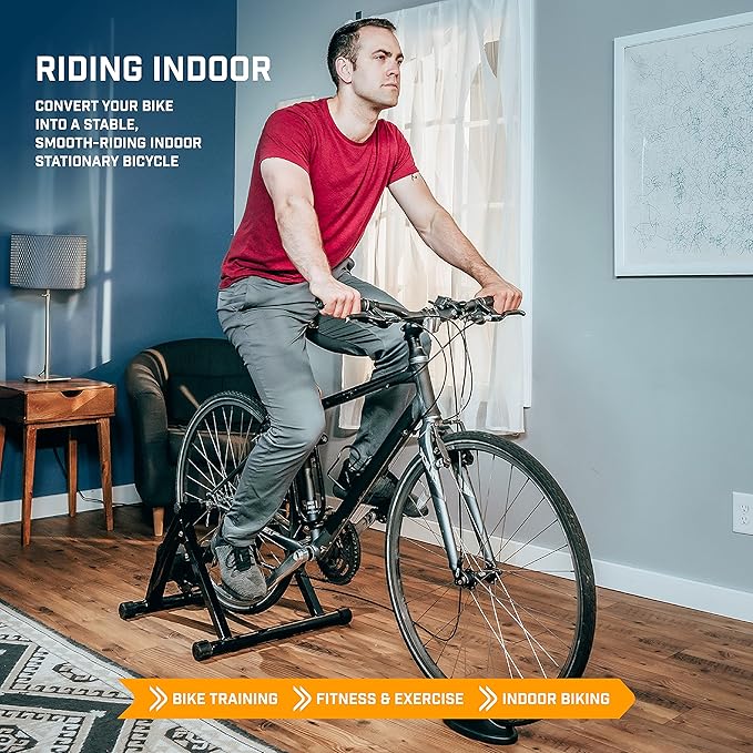 Alpcour Bike Trainer Stand for Indoor Riding – Portable Foldable Magnetic Stainless Steel Indoor Trainer, Noise Reduction, 6 Resistance Settings & Bag – Stationary Exercise for Road & Mountain Bikes