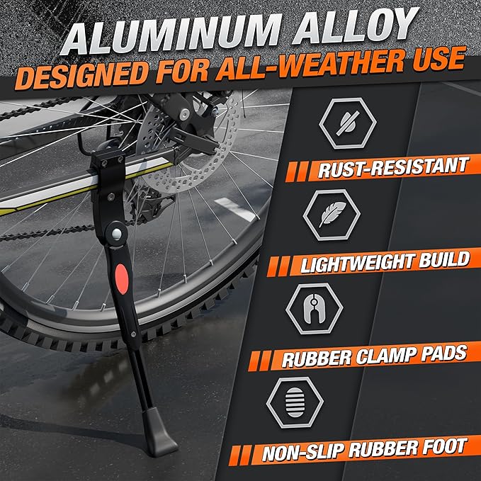 Adjustable Bike Kickstand for Adult Bike – Fits 22" 24" 26" Wheels, Aluminum Alloy, Easy to Install, Non-Slip Foot for Stability on Mountain, Road, Hybrid, Commuter Bikes, Daily & Long-Distance Rides