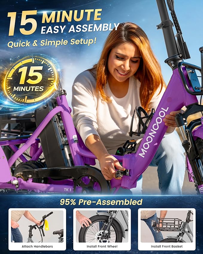 MOONCOOL Electric Trike for Adults, 500W/750W 48V Electric Tricycle for Adults Peak Power 1500W, 20"x3.0" Fat Tire 3 Wheel Electric Bike, Folding Aluminum Adult Tricycle with Removable Battery