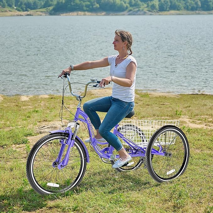 LILYPELLE Adult Folding Tricycles, 7 Speed Folding Adult Trikes, 20/24/26 inch 3 Wheels Bikes with Low Step-Through, Large Basket, Foldable Tricycle for Adults, Women, Men, Seniors