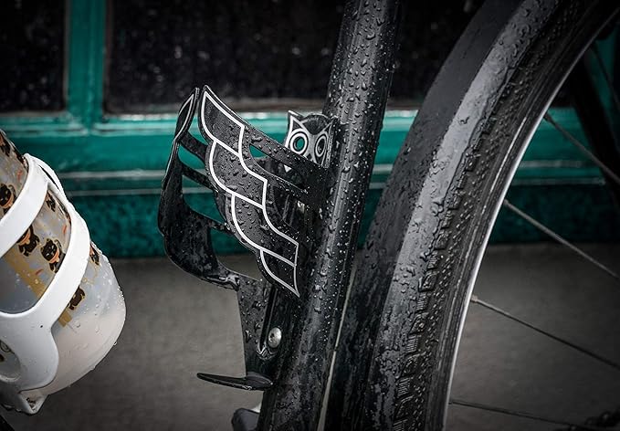 Portland Design Works Water Bottle Cage - Lightweight Water Bottle Holder for Bikes, Owl Cage, Black/Silver