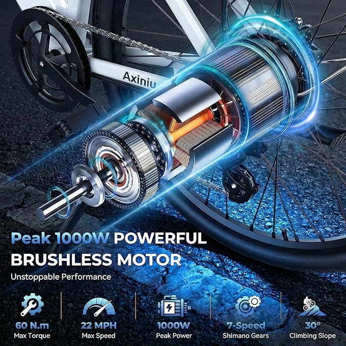 24 Inch Electric Bike for Adults, Step Through Ebike for Women, Peak 1000W Motor 22MPH, 48V 20AH Removable Battery Up to 70 Miles, 7 Speed Dual Shock Absorber, City Cruiser Commuter Bicycle