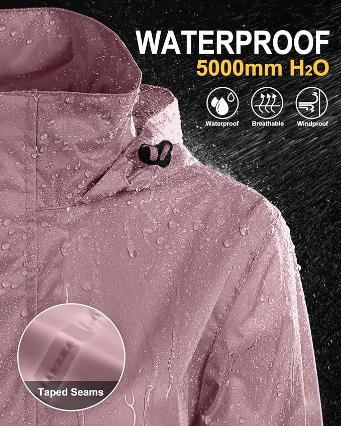 33,000ft Women's Rain Jacket Waterproof Lightweight Packable Raincoat with Hood for Golf Hiking Travel Windbreaker