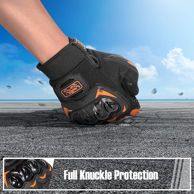 COFIT Motorcycle Gloves Breathable, Touchscreen Motorbike Gloves Anti-slip with Good Grip Hard Knuckles Protection for Men Women Motocross, BMX ATV MTB Cycling, Road Racing - Orange L