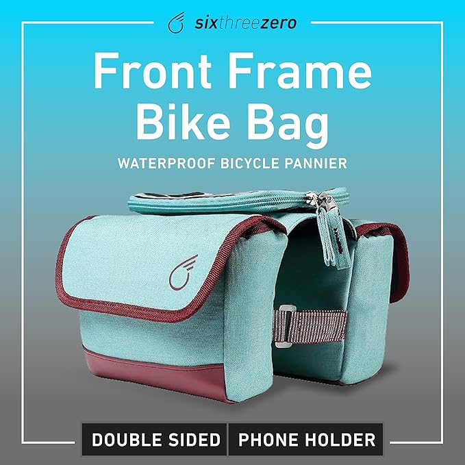 sixthreezero Frame Mount Bike Bag, Waterproof Universal Bicycle Pouch, Double Sided Cargo Storage Bags for Top Tube with Phone Holder