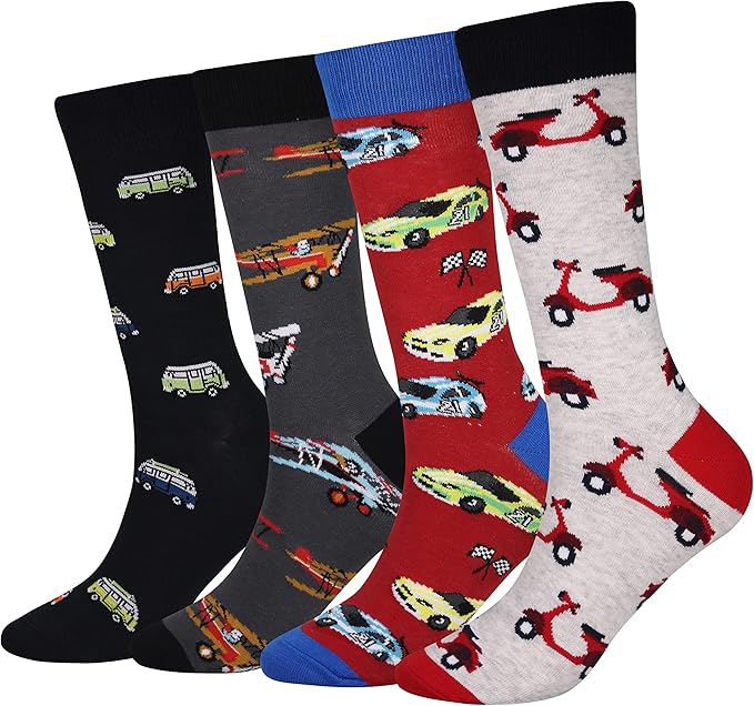 Cansok Men's 2/4 Packs Fun Crazy Novelty Dress Crew Socks