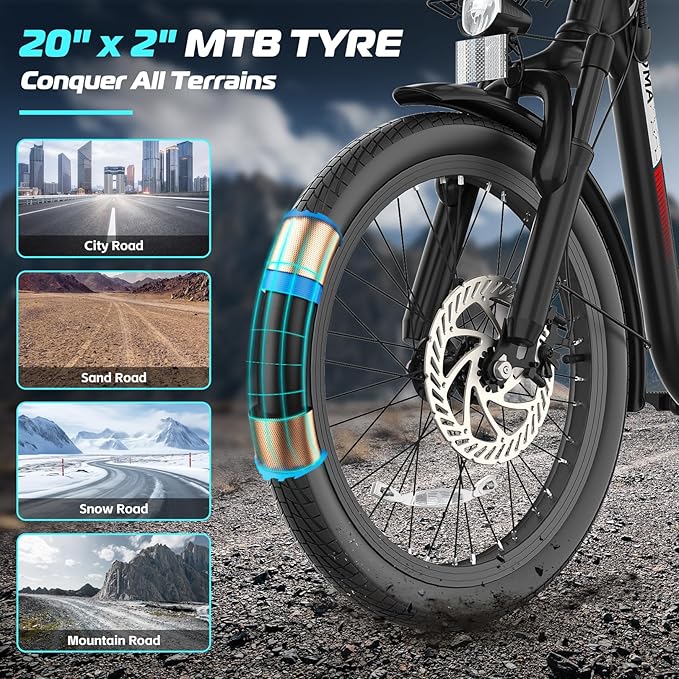Caroma Peak 500W/800W/1200W Electric Scooter with Seat, 20" Fat Tire Electric Bike with 48V Removable Battery, Up to 30Miles & 20MPH, Adult Scooter for Commuting with Basket&Adjustable Seat